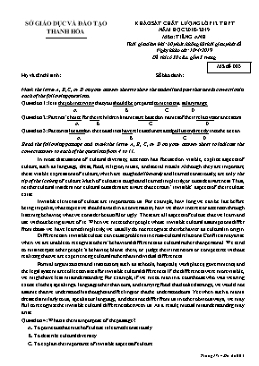 Đề khảo sát chất lượng môn Tiếng Anh Lớp 12 - Mã đề 003 - Năm học 2018-2019 - Sở giáo dục và đào tạo Thanh Hóa