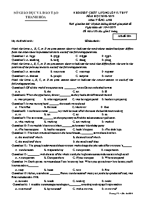 Đề khảo sát chất lượng môn Tiếng Anh Lớp 12 - Mã đề 004 - Năm học 2018-2019 - Sở giáo dục và đào tạo Thanh Hóa