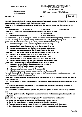 Đề khảo sát chất lượng môn Tiếng Anh Lớp 12 - Mã đề 155 - Năm học 2018-2019 - Sở giáo dục và đào tạo Long An