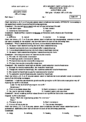 Đề khảo sát chất lượng môn Tiếng Anh Lớp 12 - Mã đề 157 - Năm học 2018-2019 - Sở giáo dục và đào tạo Long An