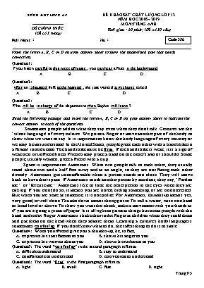 Đề khảo sát chất lượng môn Tiếng Anh Lớp 12 - Mã đề 356 - Năm học 2018-2019 - Sở giáo dục và đào tạo Long An