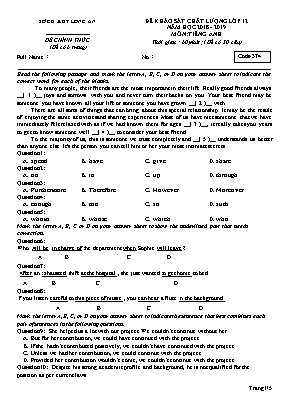 Đề khảo sát chất lượng môn Tiếng Anh Lớp 12 - Mã đề 374 - Năm học 2018-2019 - Sở giáo dục và đào tạo Long An