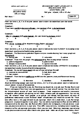 Đề khảo sát chất lượng môn Tiếng Anh Lớp 12 - Mã đề 459 - Năm học 2018-2019 - Sở giáo dục và đào tạo Long An