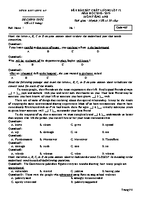 Đề khảo sát chất lượng môn Tiếng Anh Lớp 12 - Mã đề 465 - Năm học 2018-2019 - Sở giáo dục và đào tạo Long An