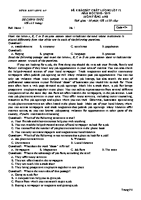 Đề khảo sát chất lượng môn Tiếng Anh Lớp 12 - Mã đề 474 - Năm học 2018-2019 - Sở giáo dục và đào tạo Long An