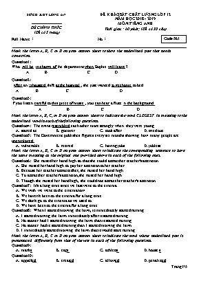 Đề khảo sát chất lượng môn Tiếng Anh Lớp 12 - Mã đề 561 - Năm học 2018-2019 - Sở giáo dục và đào tạo Long An