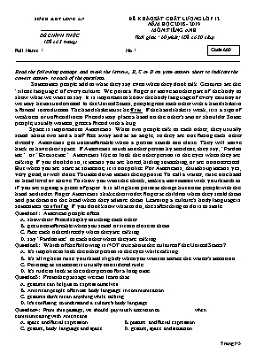 Đề khảo sát chất lượng môn Tiếng Anh Lớp 12 - Mã đề 660 - Năm học 2018-2019 - Sở giáo dục và đào tạo Long An