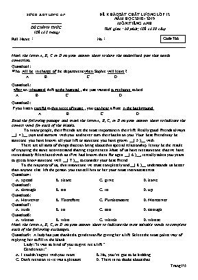 Đề khảo sát chất lượng môn Tiếng Anh Lớp 12 - Mã đề 766 - Năm học 2018-2019 - Sở giáo dục và đào tạo Long An