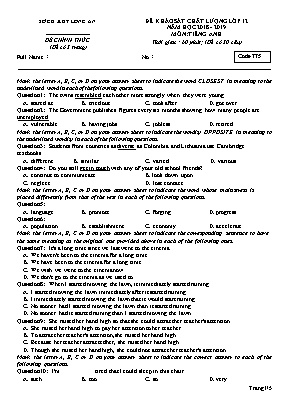 Đề khảo sát chất lượng môn Tiếng Anh Lớp 12 - Mã đề 775 - Năm học 2018-2019 - Sở giáo dục và đào tạo Long An