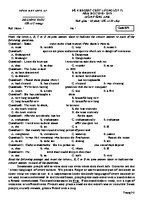 Đề khảo sát chất lượng môn Tiếng Anh Lớp 12 - Mã đề 859 - Năm học 2018-2019 - Sở giáo dục và đào tạo Long An