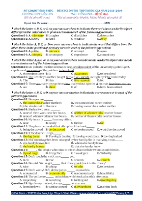 Đề khảo sát chất lượng ôn thi THPT Quốc gia môn Tiếng Anh - Đề số 065 - Năm học 2018-2019 - Đỗ Bình (Kèm đáp án)