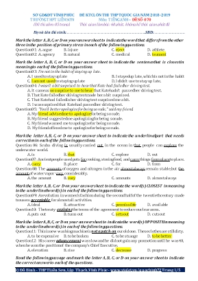 Đề khảo sát chất lượng ôn thi THPT Quốc gia môn Tiếng Anh - Đề số 070 - Năm học 2018-2019 - Đỗ Bình (Kèm đáp án)