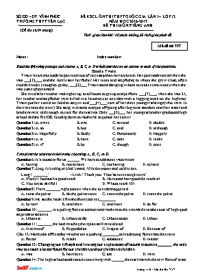 Đề khảo sát chất lượng ôn thi THPT Quốc gia môn Tiếng Anh lần 1 Lớp 12 - Mã đề 757 - Năm học 2016-2017 - Trường THPT Yên Lạc (Có đáp án)