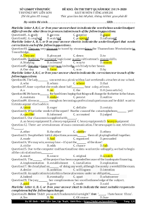Đề khảo sát chất lượng ôn thi THPT Quốc gia môn Tiếng Anh - Mã đề 201 - Năm học 2019-2020 - Đỗ Bình (Kèm đáp án)