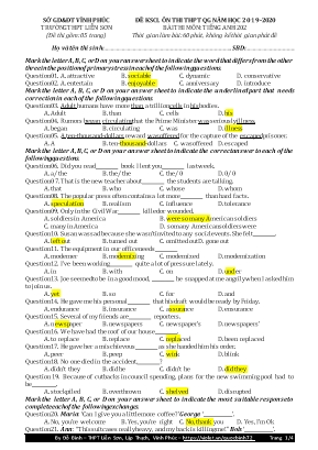 Đề khảo sát chất lượng ôn thi THPT Quốc gia môn Tiếng Anh - Mã đề 202 - Năm học 2019-2020 - Đỗ Bình (Kèm đáp án)
