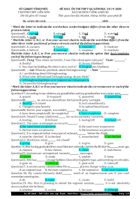 Đề khảo sát chất lượng ôn thi THPT Quốc gia môn Tiếng Anh - Mã đề 192 - Năm học 2019-2020 - Đỗ Bình (Kèm đáp án)