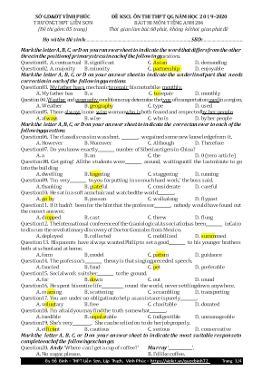 Đề khảo sát chất lượng ôn thi THPT Quốc gia môn Tiếng Anh - Mã đề 204 - Năm học 2019-2020 - Đỗ Bình (Kèm đáp án)
