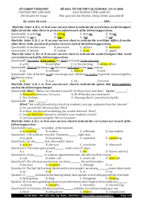 Đề khảo sát chất lượng ôn thi THPT Quốc gia môn Tiếng Anh - Mã đề 191 - Năm học 2019-2020 - Đỗ Bình (Kèm đáp án)