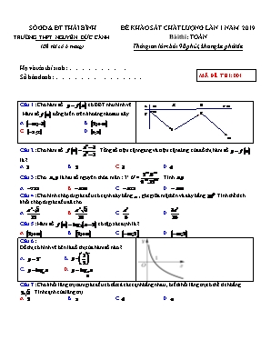Đề khảo sát lần 1 môn Toán năm 2019 - Mã đề 101 - Trường THPT Nguyễn Đức Cảnh