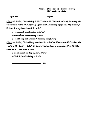 Đề kiểm tra 1 tiết Chương I môn Hình học Lớp 12 (Có đáp án)