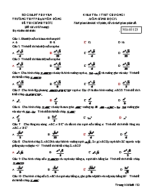 Đề kiểm tra 1 tiết Chương I môn Hình học Lớp 12 - Mã đề 123 - Trường THPT Phạm Văn Đồng (Kèm đáp án)