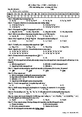 Đề kiểm tra 1 tiết Chương I môn Hóa học Lớp 10 - Mã đề 485