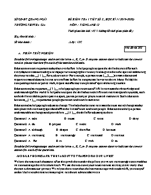 Đề kiểm tra 1 tiết lần 2 học kỳ I môn Tiếng Anh Lớp 12 - Mã đề 203 - Năm học 2019-2020 - Trường THPT Ba Gia