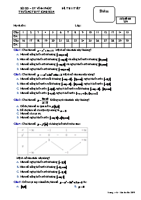 Đề kiểm tra 1 tiết môn Giải tích Lớp 12 - Mã đề 209 - Trường THPT Bình Sơn