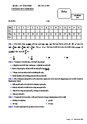 Đề kiểm tra 1 tiết môn Hình học Lớp 12 - Mã đề 209 - Trường THPT Bình Sơn