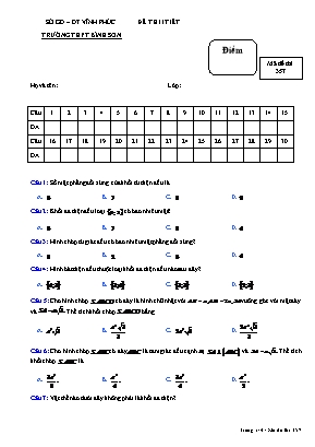 Đề kiểm tra 1 tiết môn Hình học Lớp 12 - Mã đề 357 - Trường THPT Bình Sơn