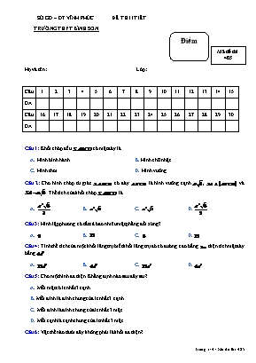 Đề kiểm tra 1 tiết môn Hình học Lớp 12 - Mã đề 485 - Trường THPT Bình Sơn