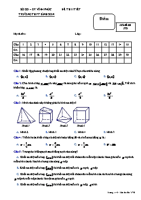 Đề kiểm tra 1 tiết môn Hình học Lớp 12 - Mã đề 570 - Trường THPT Bình Sơn