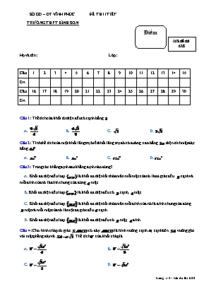 Đề kiểm tra 1 tiết môn Hình học Lớp 12 - Mã đề 628 - Trường THPT Bình Sơn