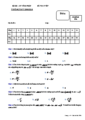 Đề kiểm tra 1 tiết môn Hình học Lớp 12 - Mã đề 896 - Trường THPT Bình Sơn