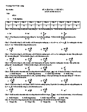 Đề kiểm tra 1 tiết số 2 môn Hình học Lớp 12 - Đề 01 - Trường THPT Chi Lăng