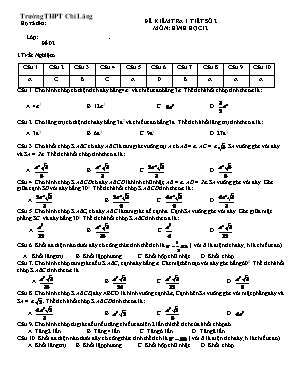 Đề kiểm tra 1 tiết số 2 môn Hình học Lớp 12 - Đề 02 - Trường THPT Chi Lăng