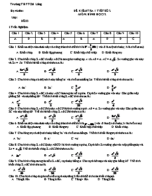 Đề kiểm tra 1 tiết số 2 môn Hình học Lớp 12 - Đề 03 - Trường THPT Chi Lăng