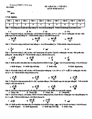 Đề kiểm tra 1 tiết số 2 môn Hình học Lớp 12 - Đề 04 - Trường THPT Chi Lăng