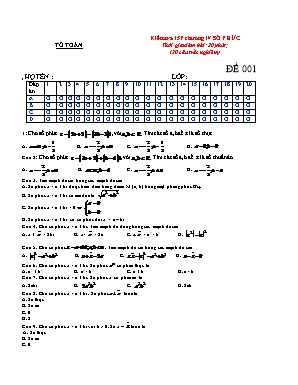 Đề kiểm tra 15 phút Chương IV môn Giải tích Lớp 12 - Đề 001