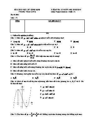 Đề kiểm tra 15 phút môn Giải tích Lớp 12 - Năm học 2018-2019 - Sở giáo dục và đào tạo Bình Định (Có đáp án)