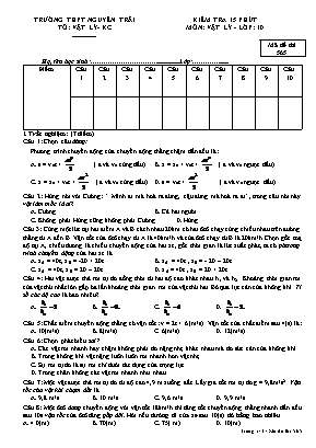 Đề kiểm tra 15 phút môn Vật lý Lớp 10 - Mã đề 565 - Trường THPT Nguyễn Trãi
