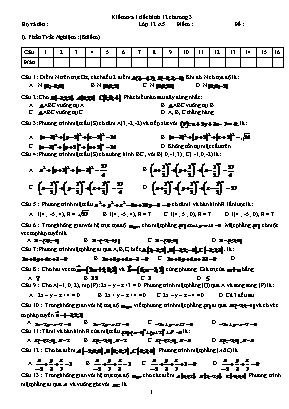 Đề kiểm tra 45 phút Chương III môn Hình học Lớp 12