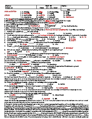 Đề kiểm tra 45 phút môn Tiếng Anh Lớp 12 - Mã đề 001 - Năm học 2019-2020