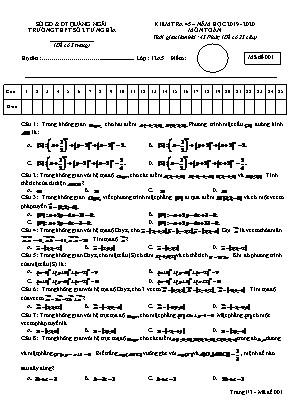 Đề kiểm tra 45 phút môn Toán Lớp 12 - Mã đề 001 - Năm học 2019-2020 - Trường THPT số 2 Tư Nghĩa