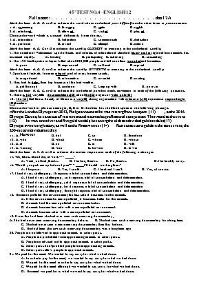 Đề kiểm tra 45 phút số 4 môn Tiếng Anh Lớp 12