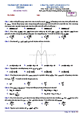 Đề kiểm tra chất lượng học kỳ II môn Toán Lớp 12 - Mã đề 123 - Năm học 2019-2020 - Trường THPT Yên Phong số 1