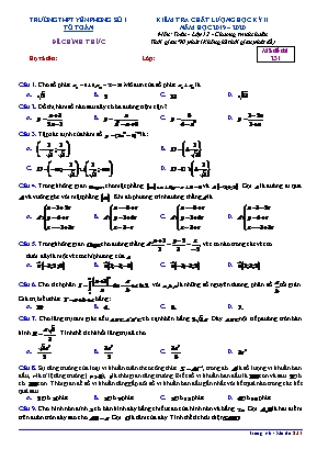 Đề kiểm tra chất lượng học kỳ II môn Toán Lớp 12 - Mã đề 231 - Năm học 2019-2020 - Trường THPT Yên Phong số 1