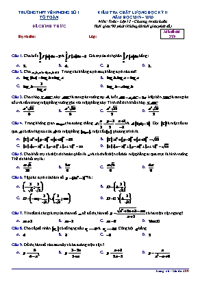 Đề kiểm tra chất lượng học kỳ II môn Toán Lớp 12 - Mã đề 329 - Năm học 2019-2020 - Trường THPT Yên Phong số 1