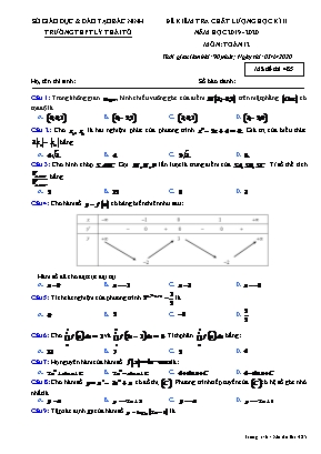 Đề kiểm tra chất lượng học kỳ II môn Toán Lớp 12 - Mã đề 485 - Năm học 2019-2020 - Trường THPT Lý Thái Tổ