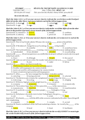 Đề kiểm tra chất lượng ôn thi THPT Quốc gia môn Tiếng Anh - Đề số 110 - Năm học 2019-2020 - Đỗ Bình (Kèm đáp án)